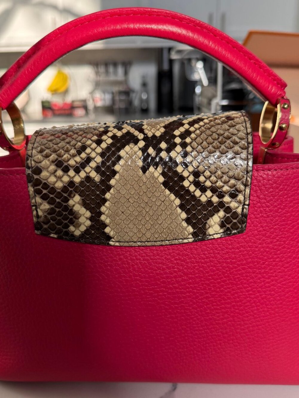 n81209 - python capucines bb top handle bag pink - Includes box, dust bag, tags